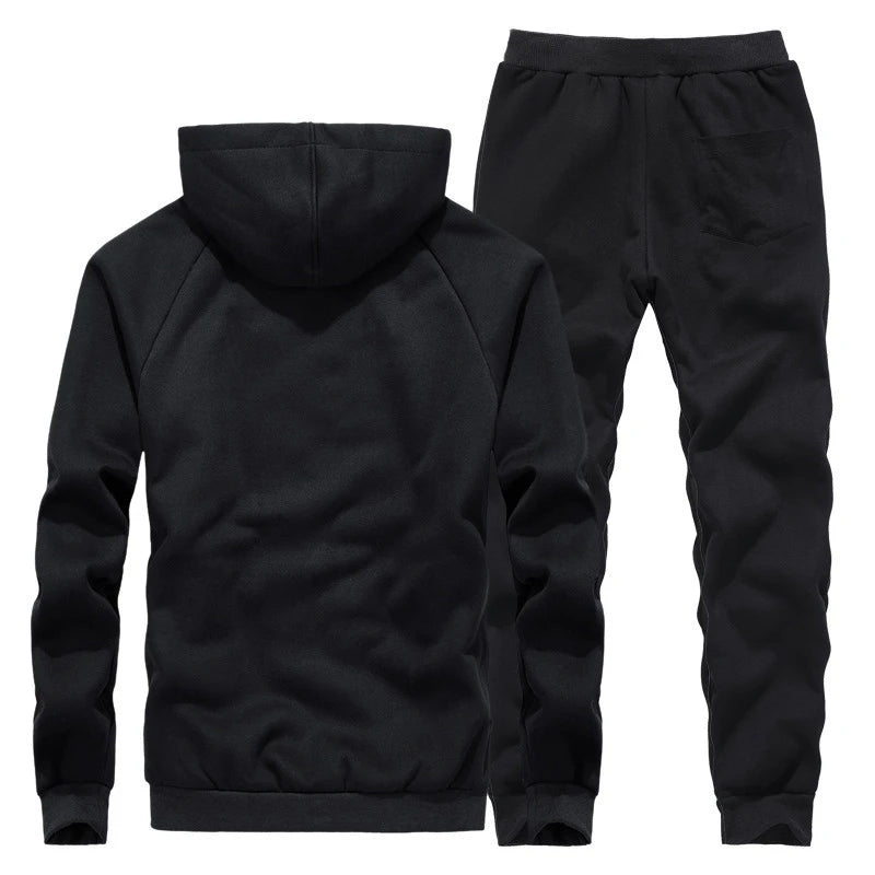 Men’s Winter Fleece Cashmere Tracksuit – Warm Fur Hoodie & Pants 2-Piece Casual Sportswear Set