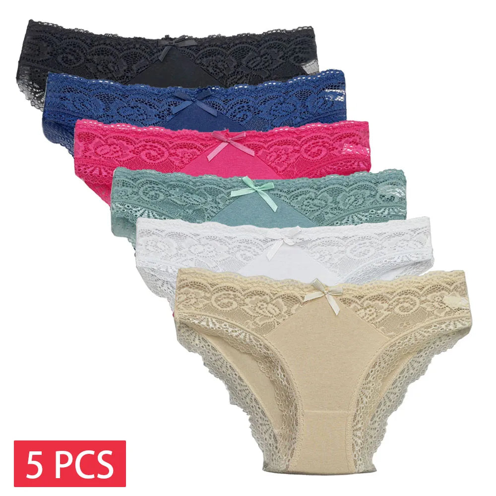 5PCS Women’s Cotton Briefs – Lace Seamless Panties Underpants, Comfortable Soft Lingerie