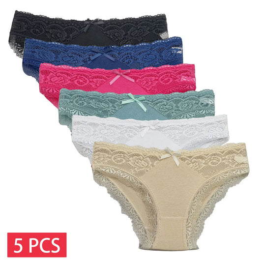 5PCS Women’s Cotton Briefs – Lace Seamless Panties Underpants, Comfortable Soft Lingerie