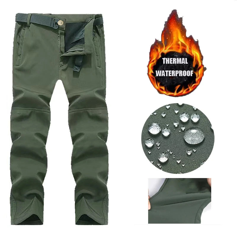 Men’s Fleece Softshell Cargo Hiking Pants – Autumn Winter Outdoor Trousers M-5XL