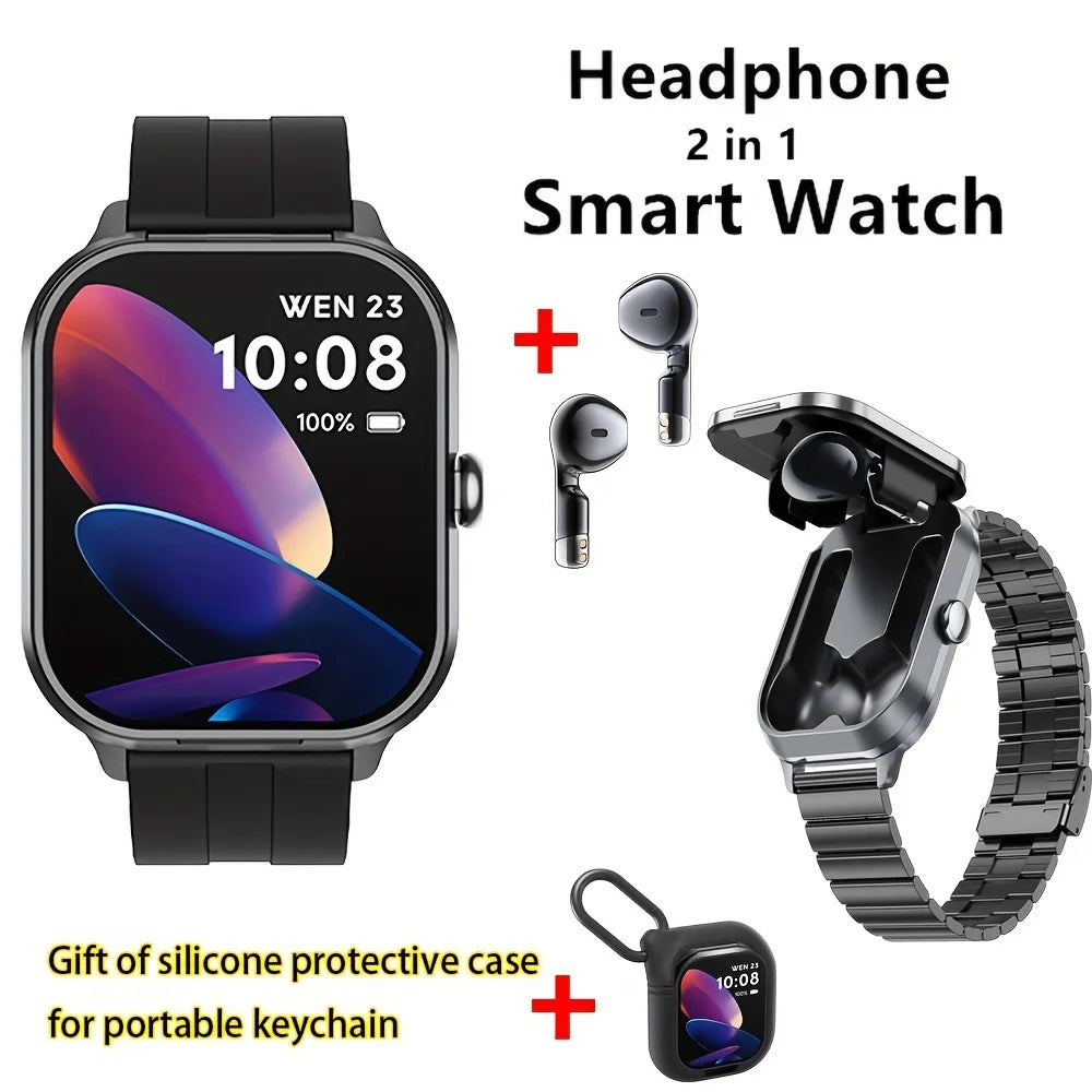 Smart Watch 2-in-1 – 2.01” HD, Waterproof, Heart Rate, SpO2, Bluetooth Earphones, Call Function