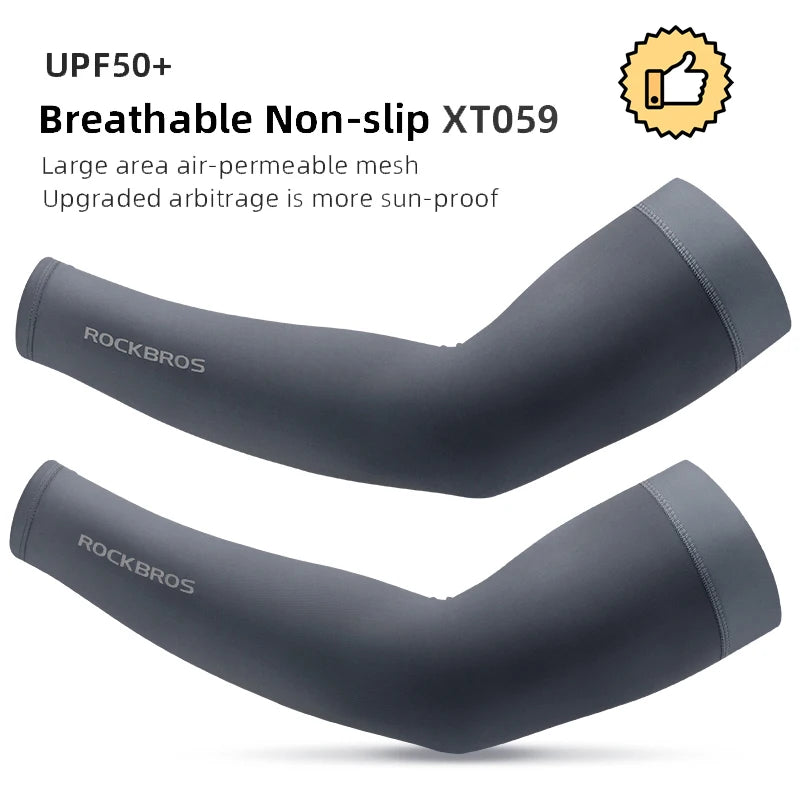 أكمام ذراع ROCKBROS Ice Fabric UV400 - قابلة للتهوية، سريعة الجفاف، حماية من الشمس للجري والتخييم والرياضات الصيفية