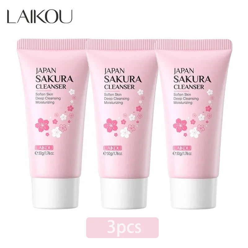LAIKOU Sakura Face Cleanser • Gentle Deep Cleaning & Oil Control • Moisturizing Pore Care for All Skin Types (50g)