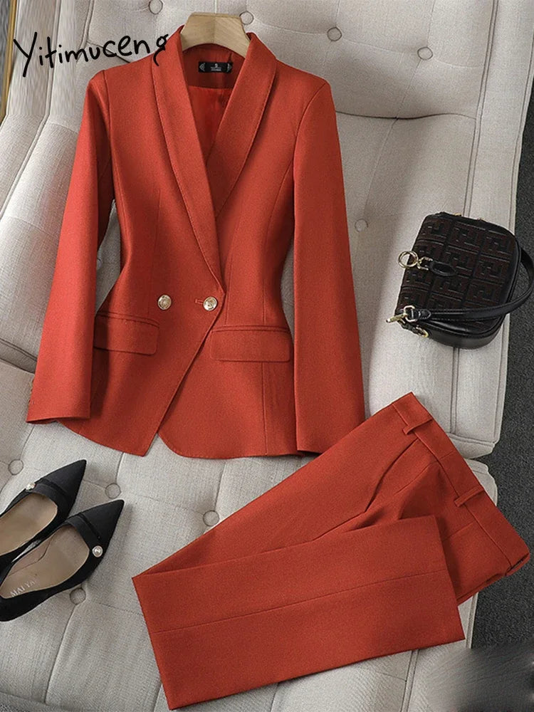 Yitimuceng Women’s 2-Piece Office Suit – Double Breasted Blazer & Pants