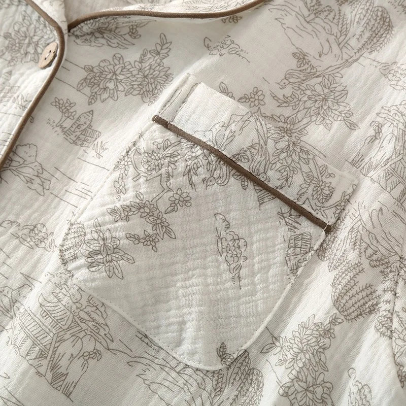 Summer Women's Pajama Set | 3-Piece 100% Gauze Cotton Sleepwear with Short Sleeve Top, Long Pants & Shorts