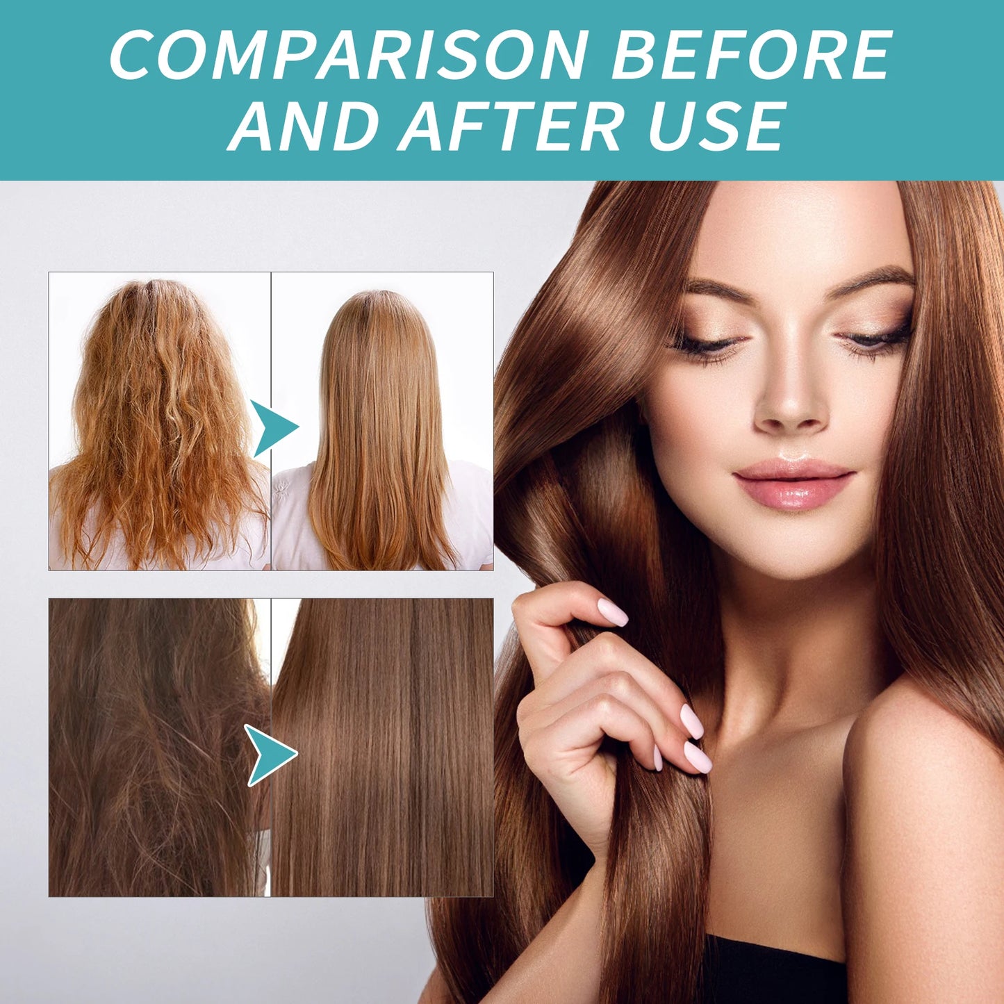 مجموعة كريم فرد الشعر بالكيراتين وبلسم الإصلاح - تركيبة غنية بالبروتين لتنعيم الشعر وتغذيته وتقليل التجعد