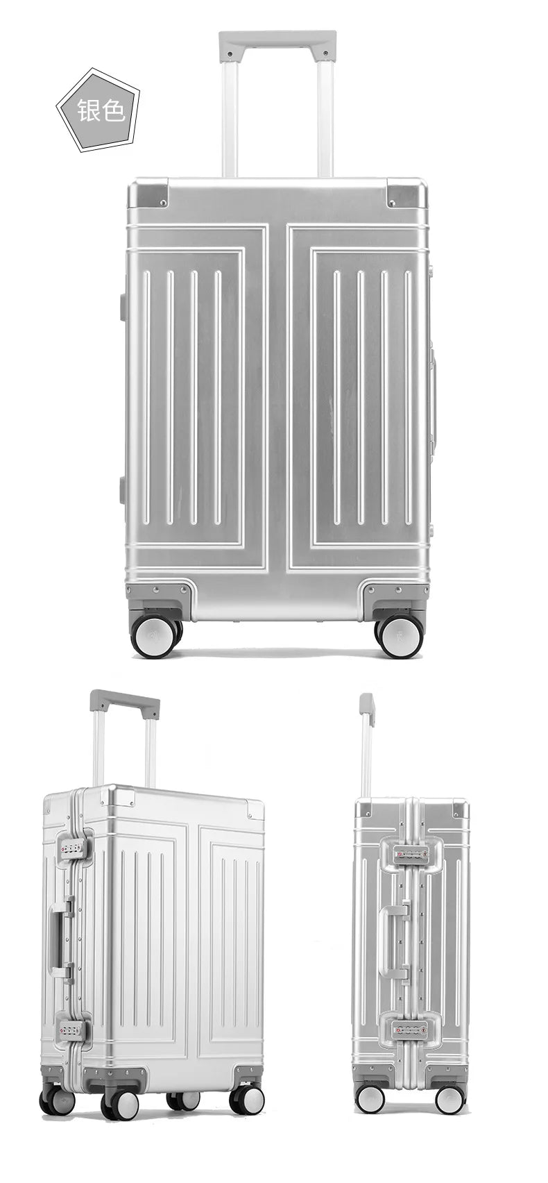 Durable Aluminum Luggage Sets | 100% Aluminum Suitcase with Wheels for Men & Women | Cabin Carry-On Travel 20/24/26/28 Inch
