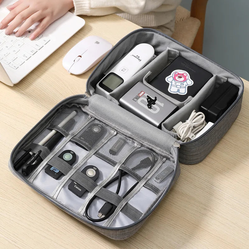 Cable Storage Bag | Waterproof Digital Electronic Organizer for USB, Chargers & Plugs | Portable Travel Cable Organizer