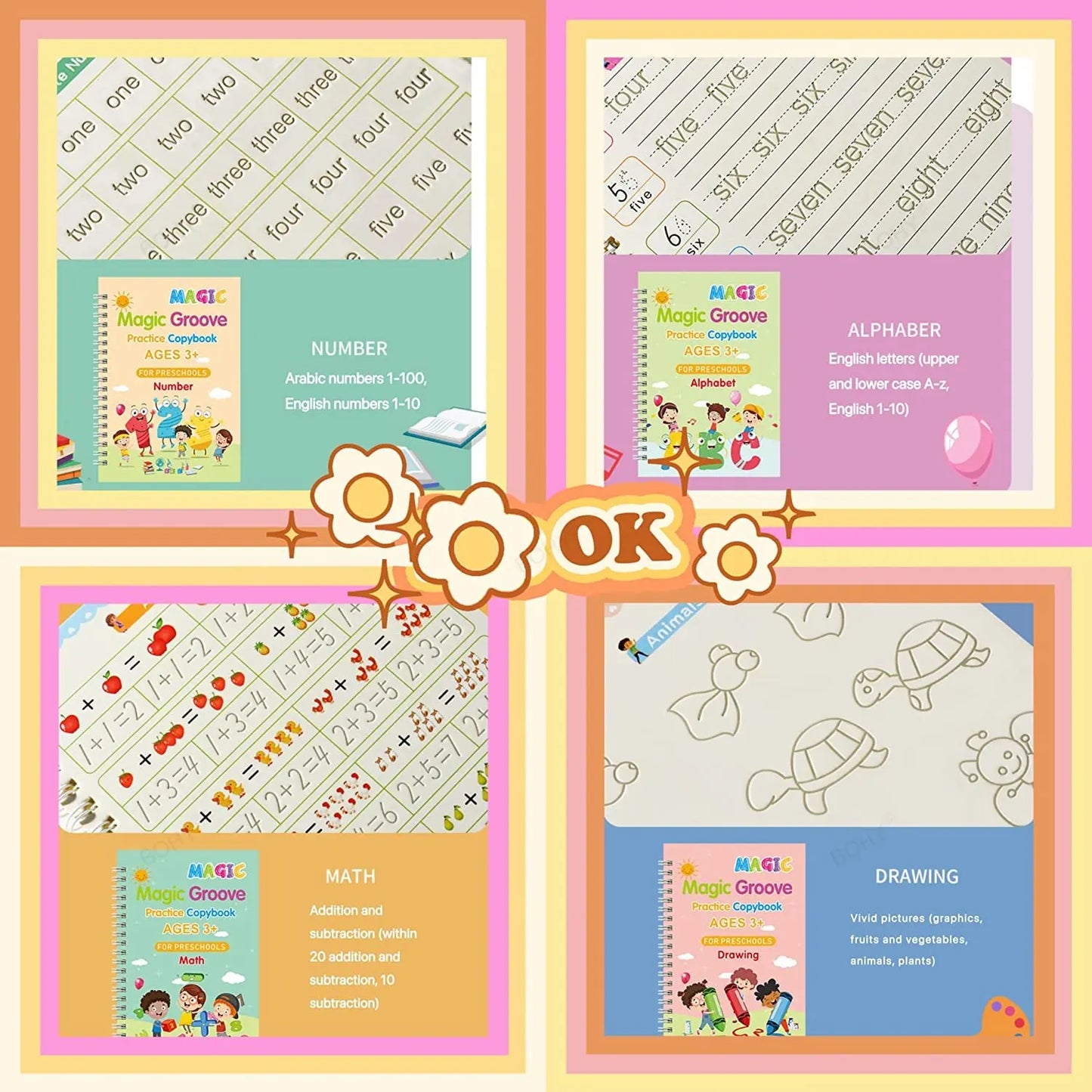 Grooved Handwriting Magic Practice Copybook – Cursive Writing & Calligraphy Workbook for Kindergarten & Preschool Kids
