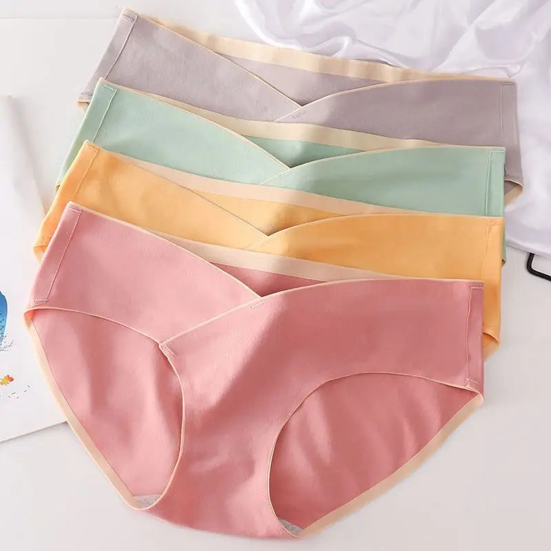 5PCS Women's Cotton Maternity High Waist Panties Adjustable Belly Support Solid Color Briefs