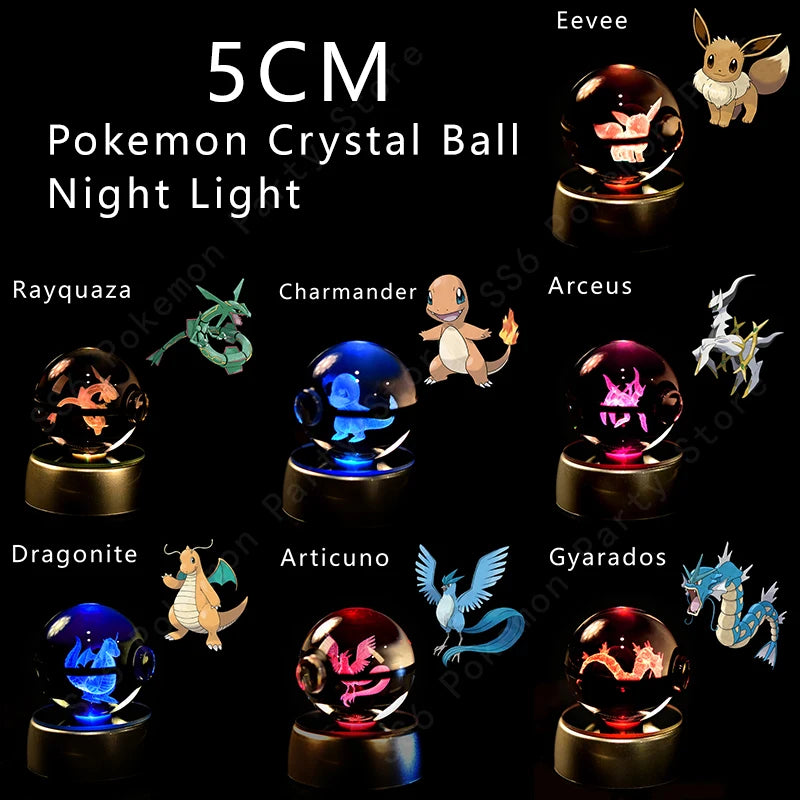 Pokémon 3D Crystal Ball Night Light – Pikachu, Gengar & Mewtwo Pokéball Glass Lamp for Kids Birthday Gifts
