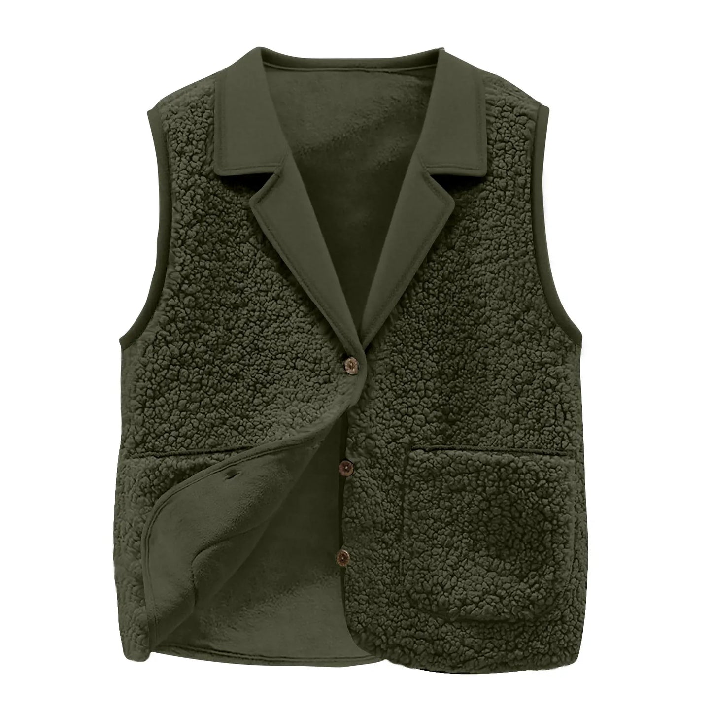 Women's Sherpa Fleece Vest Lapel Collar Button-Front Warm Sleeveless Jacket for Autumn Winter