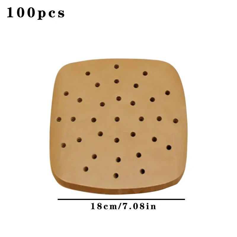 100 قطعة من بطانات ورقية لمقلاة الهواء للاستخدام مرة واحدة - سجادات غير لاصقة لامتصاص الزيت للخبز والطهي على البخار