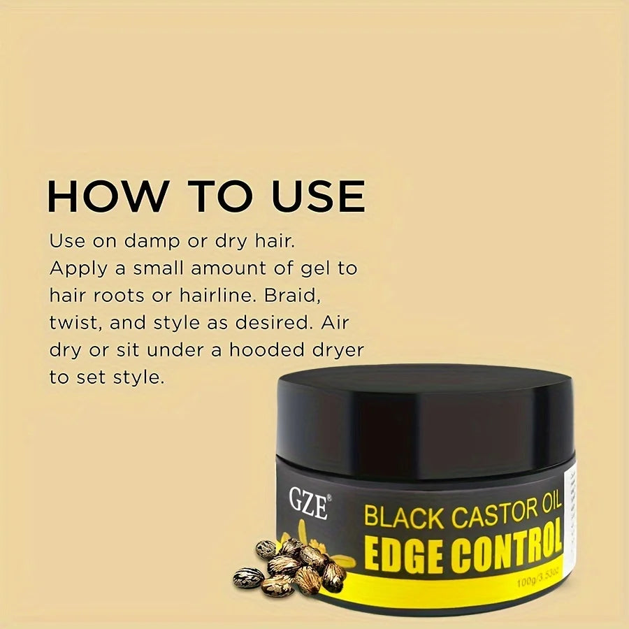 GZE African Black Castor Extra Hold Braid, Loc & Twist Gel – Edge Control with Coconut Oil for Frizz-Free Styling