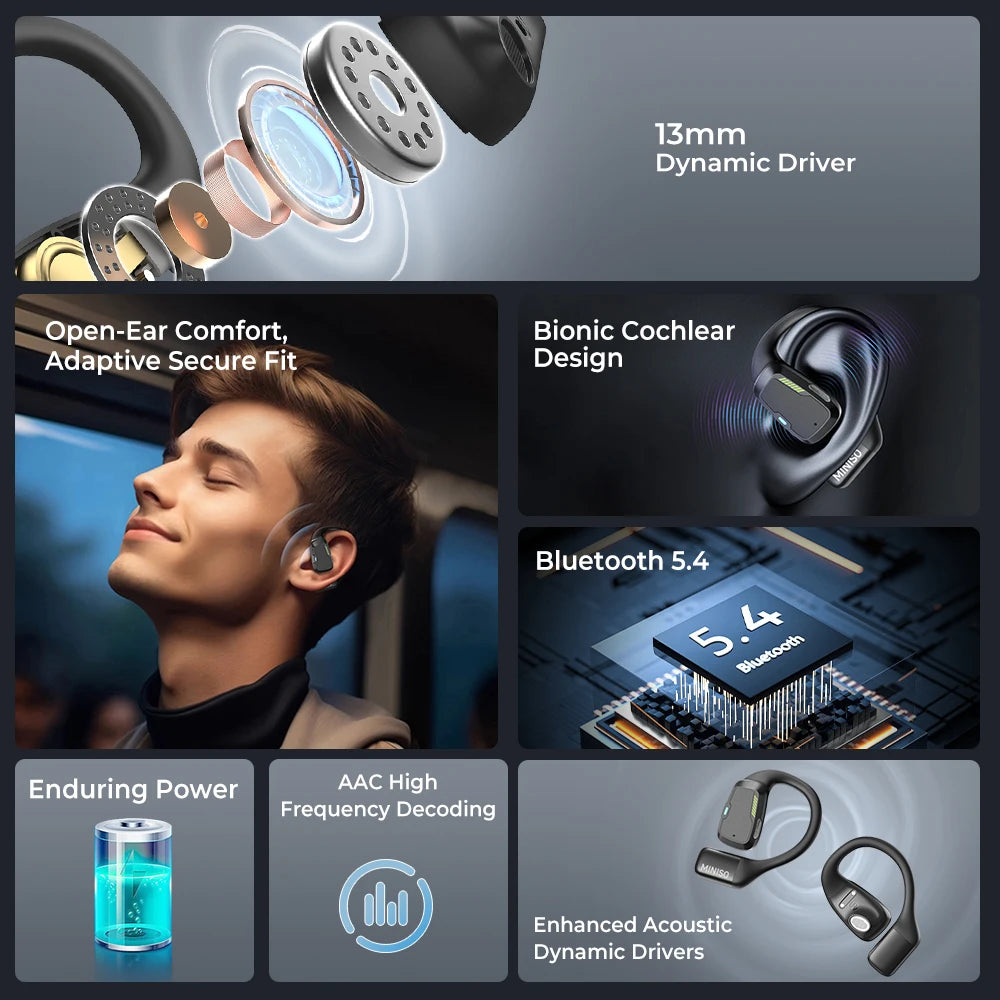 سماعات MINISO M98 AI Translator اللاسلكية - سماعات بلوتوث رياضية، سماعة ألعاب مع ASMR وترجمة التطبيقات، مقاومة للماء IPX5
