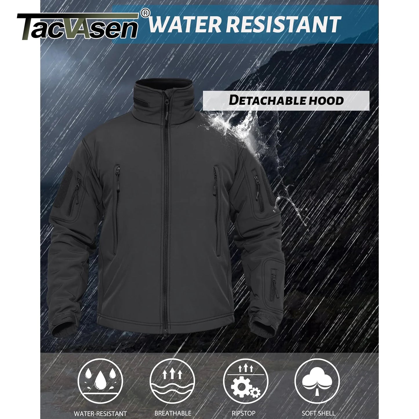 TACVASEN Men’s Winter Soft shell Jacket – Windproof Waterproof Fleece-Lined Outdoor Coat