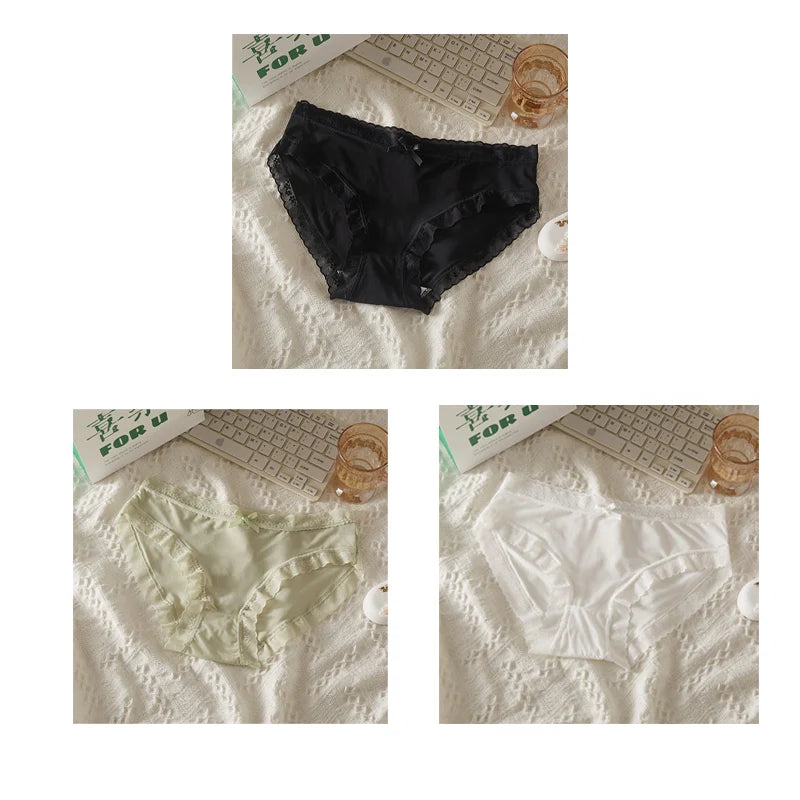 3Pcs Women Low Waist Panties Panties Sexy Lingerie Lace Quick Drying Briefs Female Seamless Underwear Solid Color Underpants