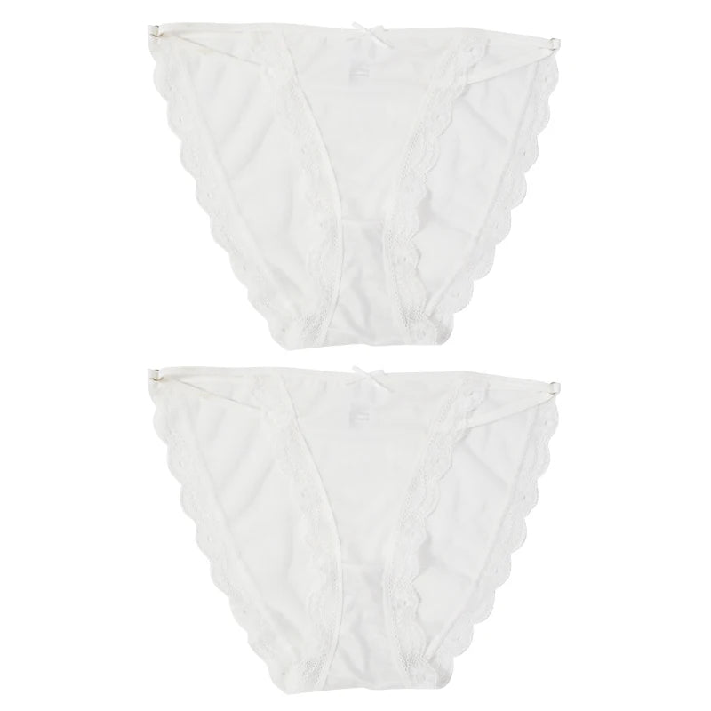 2PCS Women's Mesh Satin Ice Silk Low Rise Panties Soft Breathable Sexy Lace Underwear