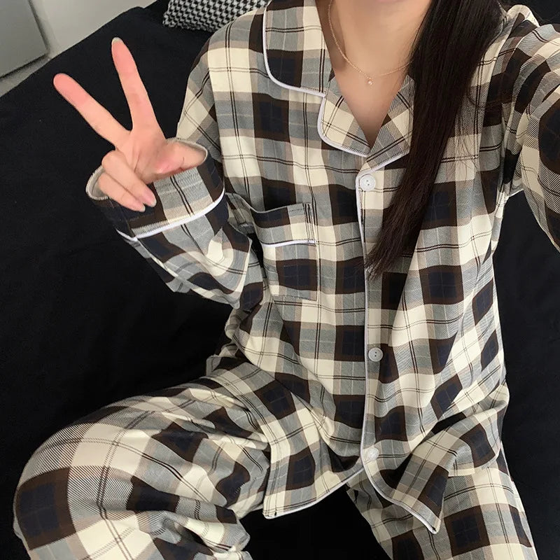 Spring & Autumn Women’s Korean Pajamas – Long-Sleeved Homewear Set for Girls & Students, Comfortable Senior Loungewear