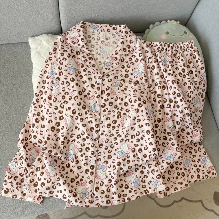 Autumn Women's Kawaii Pajama Set | Harajuku Style Line Star Dog Print 2-Piece Cute Loungewear