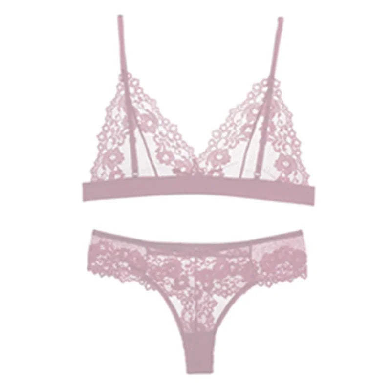 Sexy Lace Bra Set Summer Women's Ultra-Thin Lingerie Brief Transparent No Wire Bra Breathable Intimate Underwear