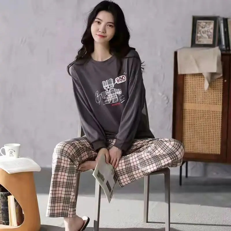 Spring & Autumn Women's Pajama Set | Long Sleeve Homewear | Plus Size Autumn & Winter Sleepwear