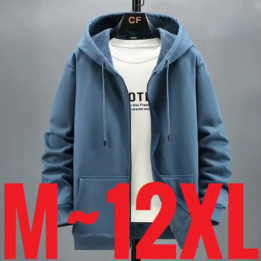 Men’s Big Size Hoodie – Loose Cotton Fleece-Lined Zip-Up Sweatshirt (10XL-12XL)