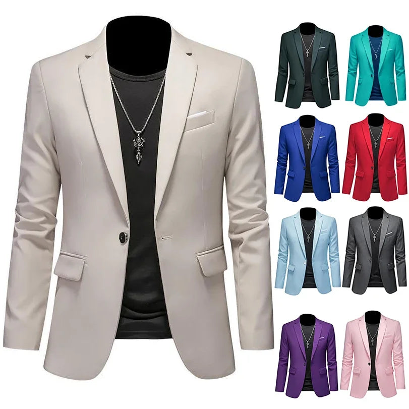 Men's High-End Solid Color Blazer – Casual Business & Groom Wedding Suit Jacket