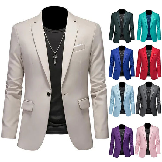 Men's High-End Solid Color Blazer – Casual Business & Groom Wedding Suit Jacket