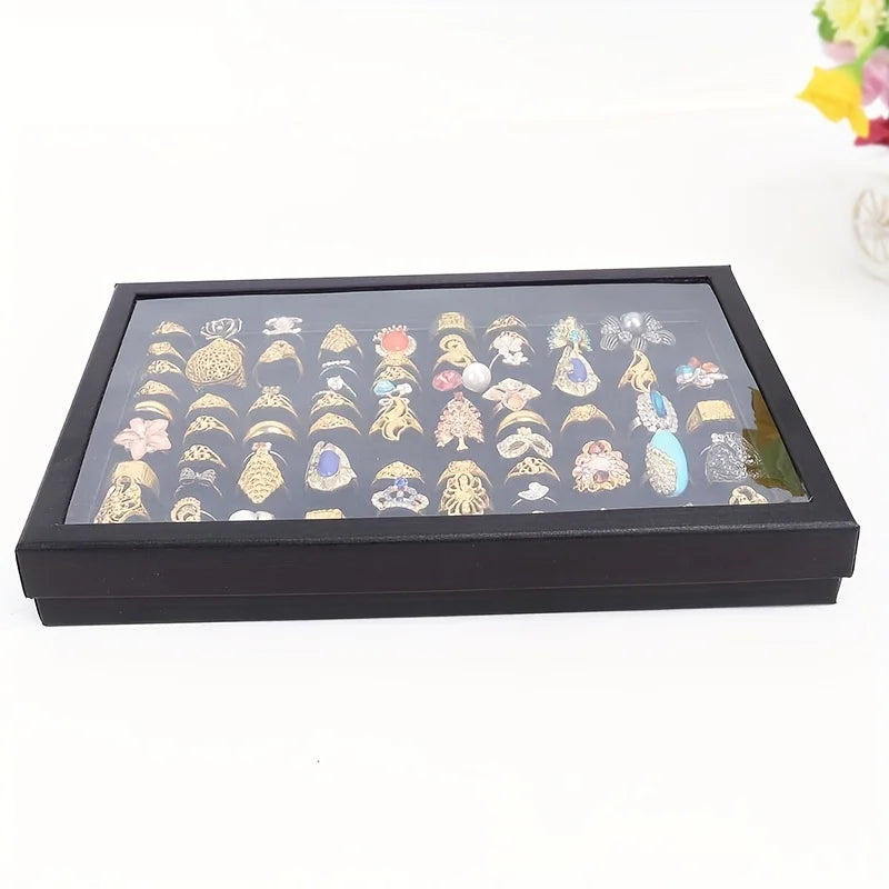 Slot Velvet Ring Organizer Tray | Stackable Jewelry Display Case Pad for Rings | Closet & Valet Storage Box