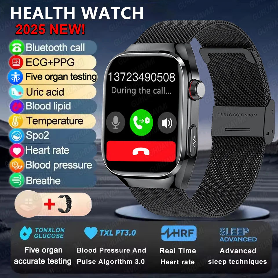 2025 Smart Watch for Men – Uric Acid, Body Fat & Organ Health Monitor | Bluetooth Call Smart Bracelet