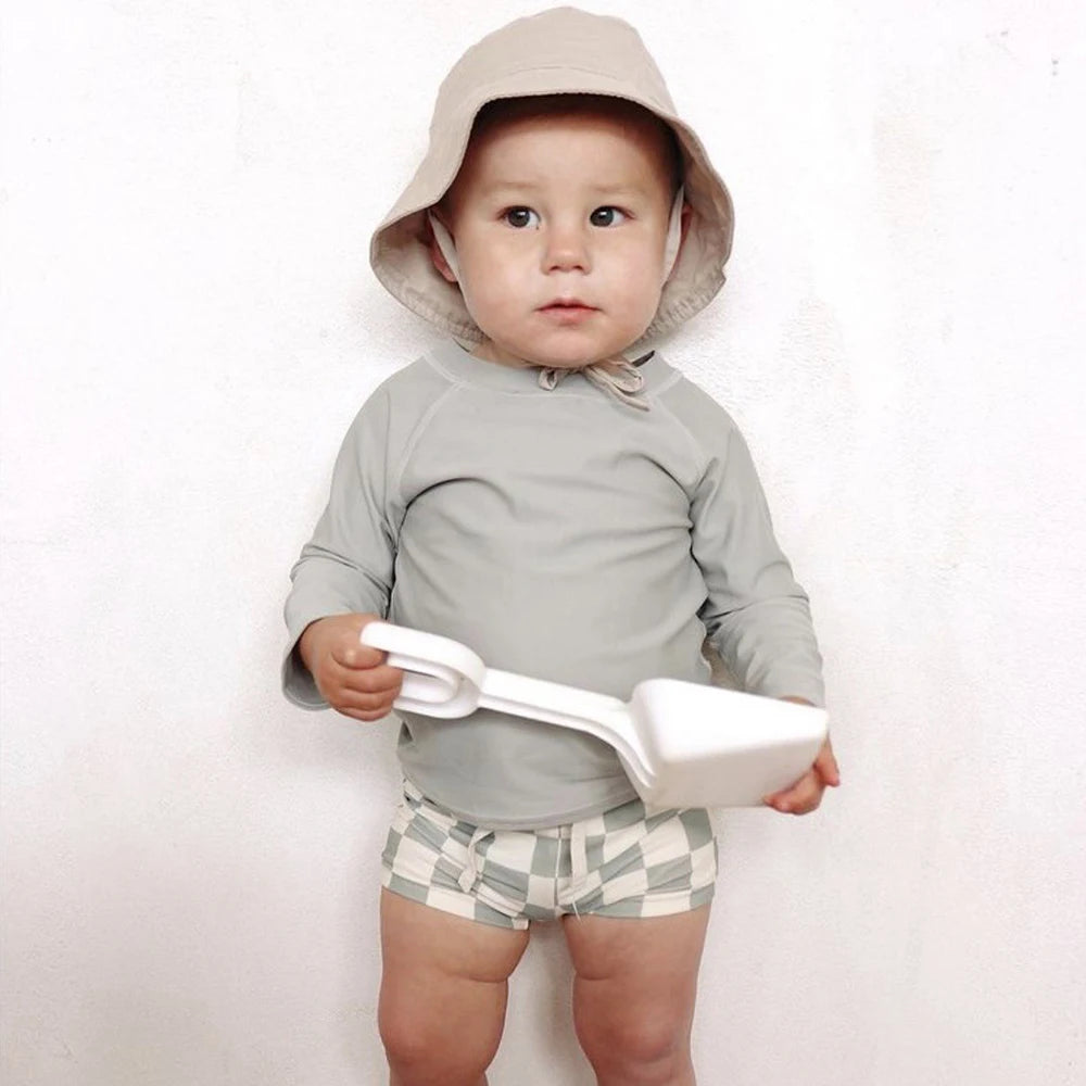 2025 Kids Boys Sun Protection Swimsuit Set Long Sleeve Tops Beach Pants Hat 1-7T
