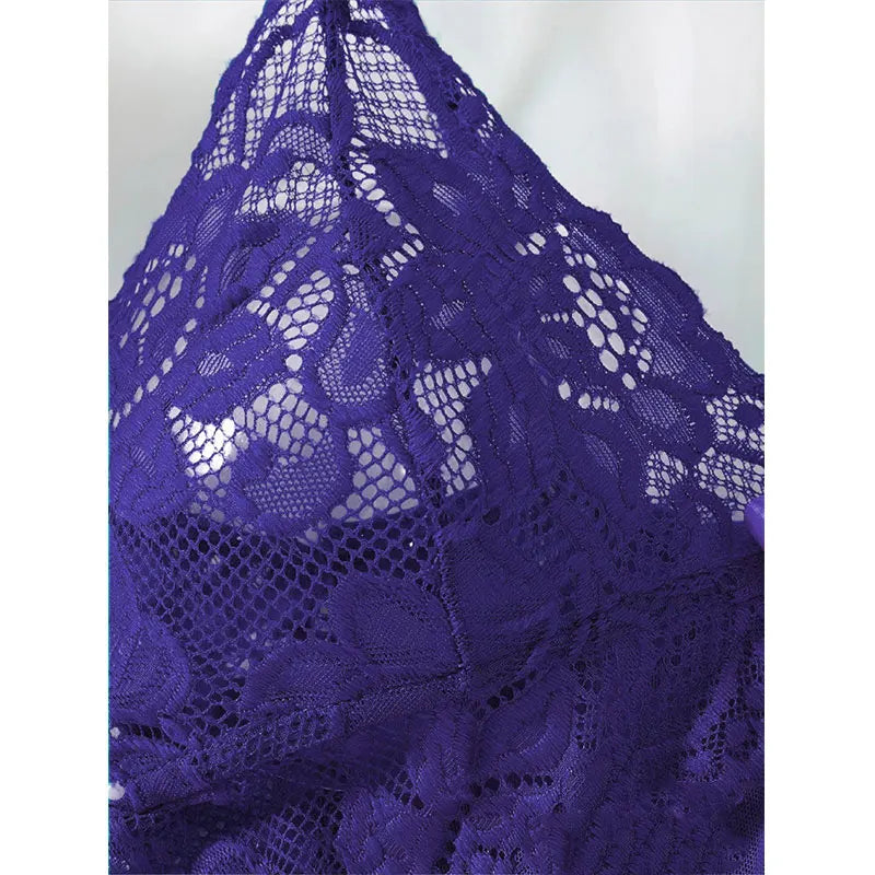 Summer Women's Sexy Sleepwear Set | Lace Sheer Backless V-Neck Nightdress with Thong | Soft Solid Color Pajamas