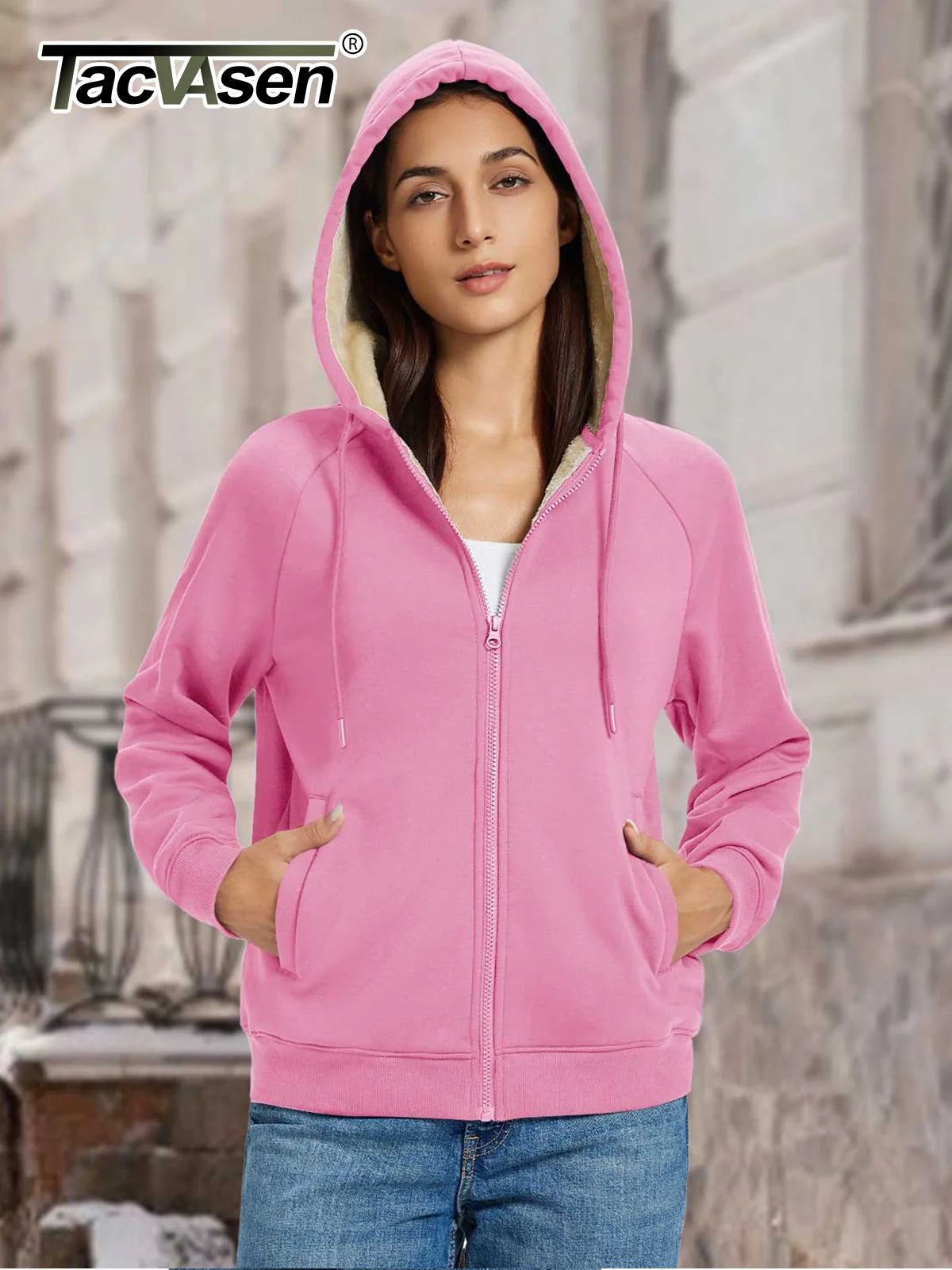 TACVASEN Women's Sherpa-Lined Full-Zip Hoodie Jacket Winter Warm Casual Outdoor Sweatshirt with Pockets