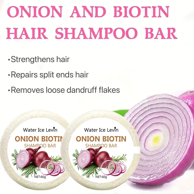 Onion & Biotin Shampoo Soap 60g – Moisturizing & Smoothing Hair Care with Rosemary Extract, Suitable for All Hair Types