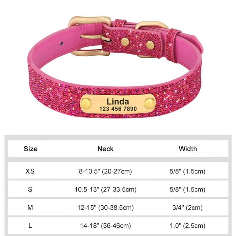 طوق جلدي مخصص للكلاب والقطط - طوق منقوش بأحجار الراين مخصص للكلاب الصغيرة والمتوسطة، وبيتبول، ويوركشاير