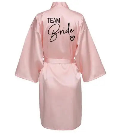 Bridesmaid Satin Robe | Wedding Party Kimono Pajamas with Black Lettering Team Bride Bathrobe