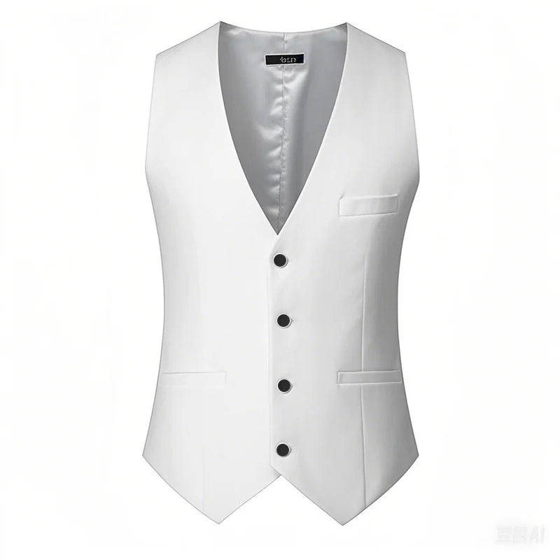Men's Single-Breasted Solid Color Suit Vest – Adjustable Waist Business & Wedding Vest M-7XL
