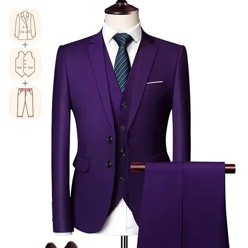 2025 Men's Business Casual Suit – Solid Color Formal Wedding & Prom Tuxedo Set