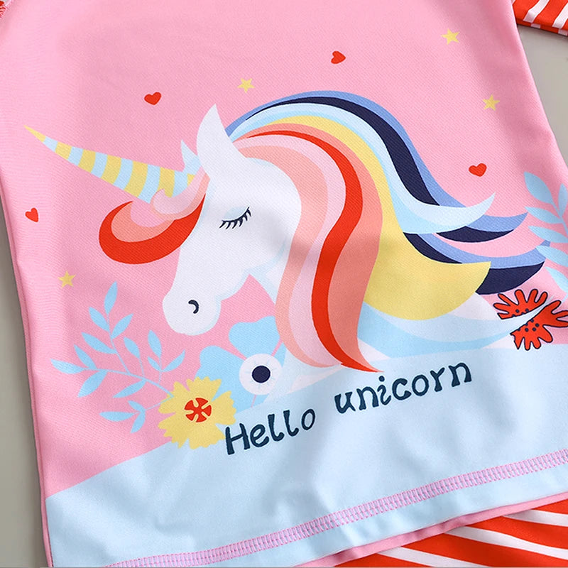 Kids Cartoon Long Sleeve Swimsuit Set Sun Protection Boys Girls Beachwear