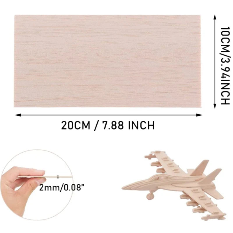 5/10pcs Balsa Wood Sheets – 100/200/300mm Long, 100mm Wide, 1–8mm Thick for DIY Crafts & Wood Projects