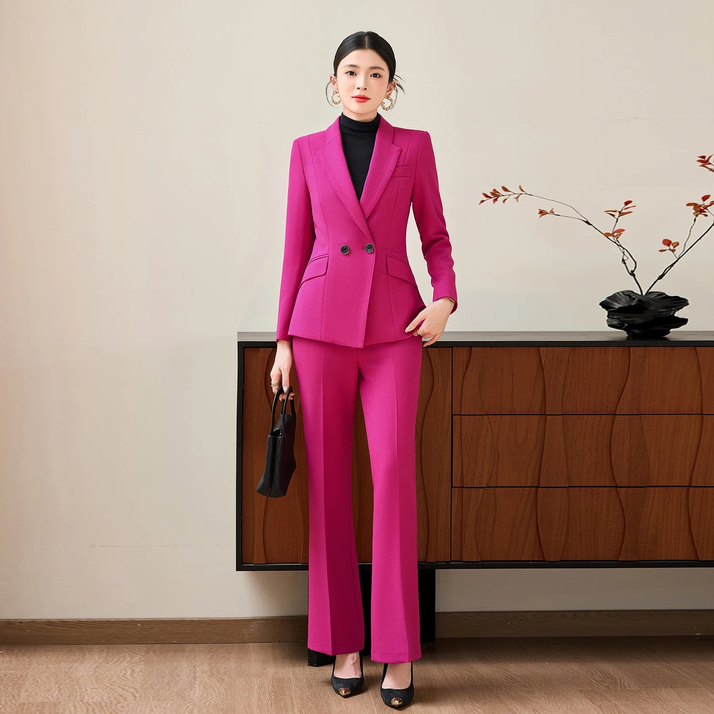 NAVIU Damen-Blazer- und Hosen-Set in Slim Fit – Elegantes Business-Set für Herbst und Winter