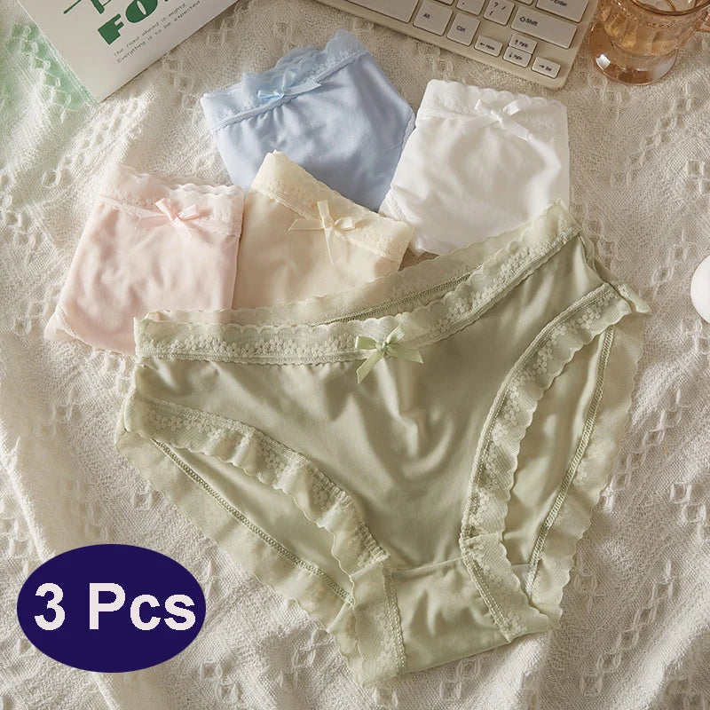3Pcs Women Low Waist Panties Panties Sexy Lingerie Lace Quick Drying Briefs Female Seamless Underwear Solid Color Underpants