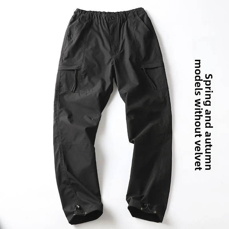 Outdoor Workwear Pants Men's | Loose Fleece-Lined Soft Hiking Pants | Windproof Waterproof Polyester Fiber Straight Leg