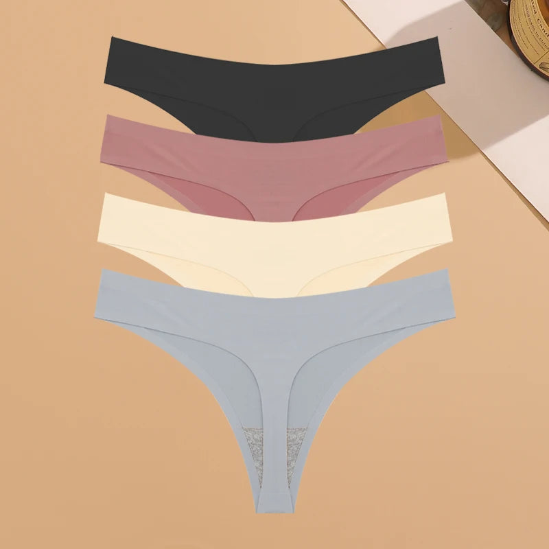 4PCS Ultra-Thin Seamless Women’s Underwear – Invisible Ice Silk Thongs, Low Waist Breathable Stretchy Bikini Lingerie