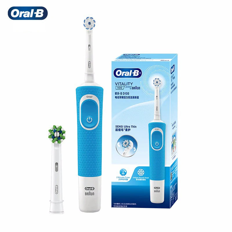Oral-B D100 Electric Toothbrush • 2D Vitality Cleaning • Waterproof Rechargeable Toothbrush with Timer & Inductive Charger
