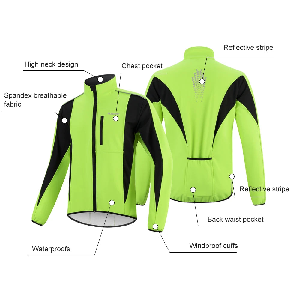 سترة ركوب الدراجات للرجال من HISERWA - مصنوعة من الصوف المقاوم للرياح بأكمام طويلة ودافئة وناعمة وممشطة