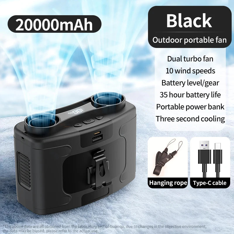 مروحة سوكولفان الخارجية للخصر والرقبة، بسعة ٢٠٠٠٠ مللي أمبير/ساعة - مروحة تبريد قوية قابلة للارتداء مع بنك طاقة للرياضة والتوصيل والعمل في الهواء الطلق