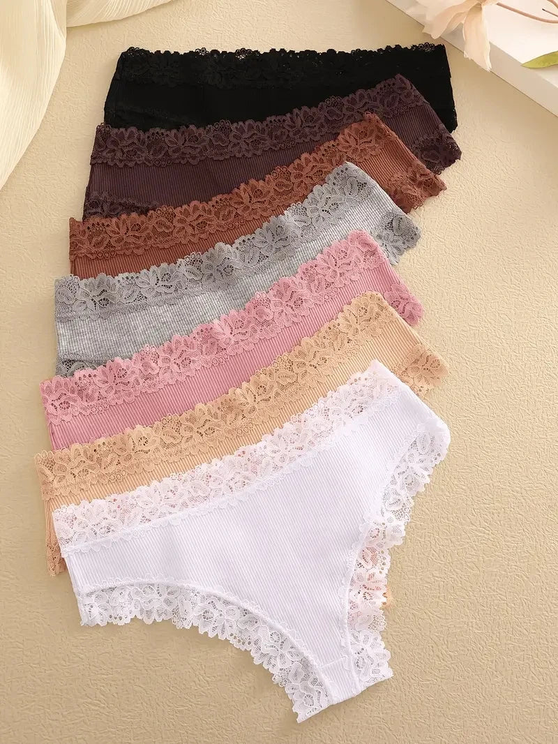 3PCS Women's Cotton Lace Brazilian Panties Soft Sexy Underwear Lingerie S-XL