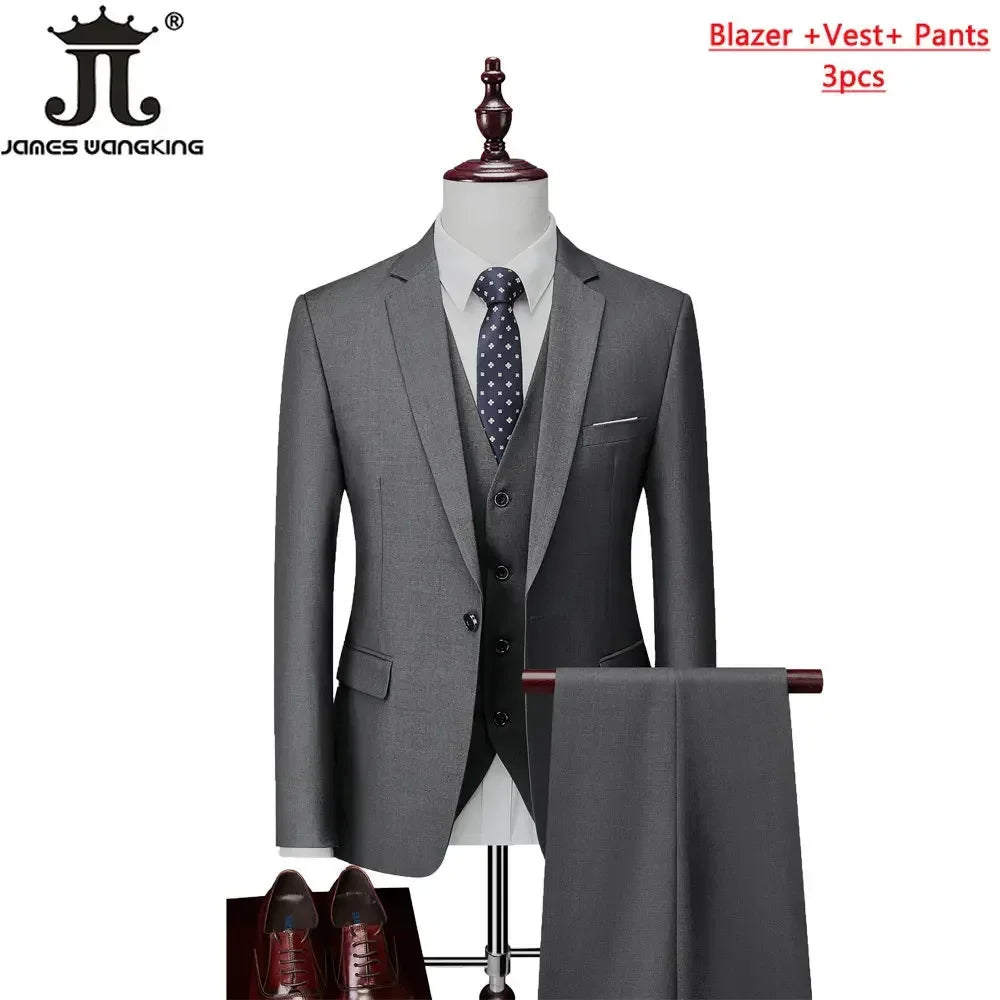 M-6XL 15 Colors Men's 3-Piece Formal Suit – Jacket, Vest & Pants for Business, Groom & Wedding